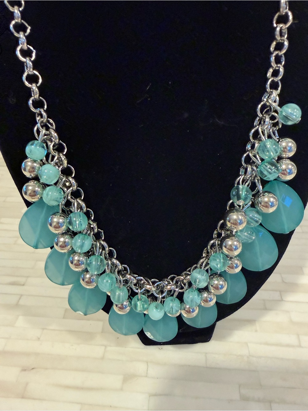 Aqua Bead Statement Necklace - Elegant Women's Jewelry